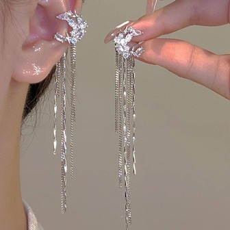 水鑽月亮裝飾耳夾