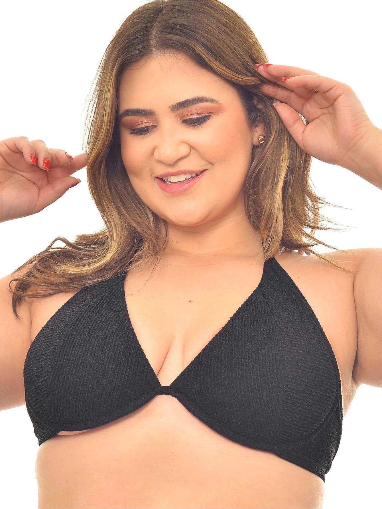 Plus Size Bikini Tops - 黑色 - 查看 1