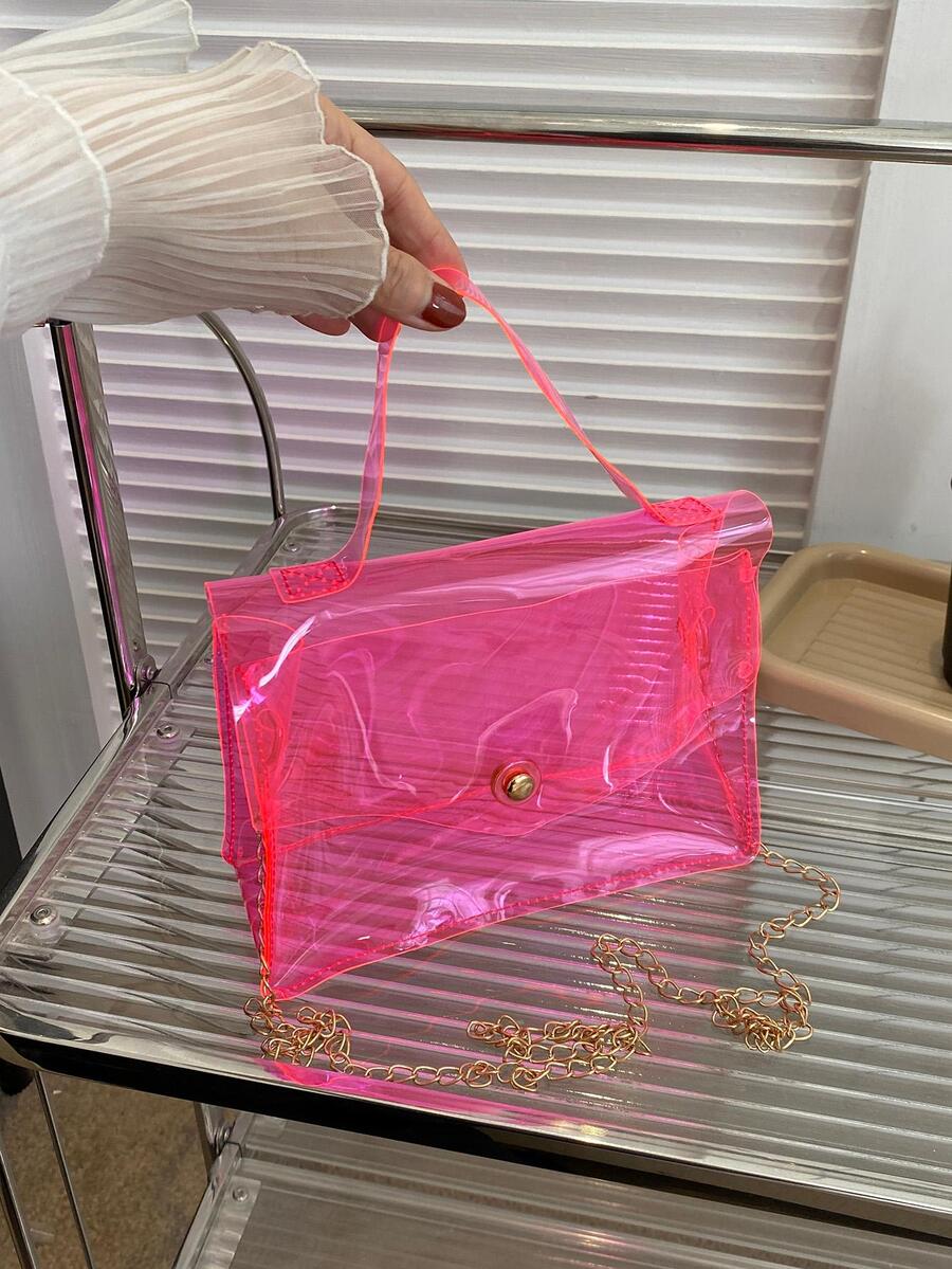 Mini Neon Pink Flap Chain Square Bag Funky Style - Hot Pink - View 1
