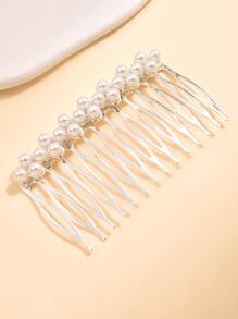 Phụ nữ Faux Pearl Decor Chải tóc thanh lịch để trang trí tóc - Bạc - Xem 3
