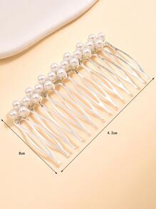 Phụ nữ Faux Pearl Decor Chải tóc thanh lịch để trang trí tóc - Bạc - Xem 2