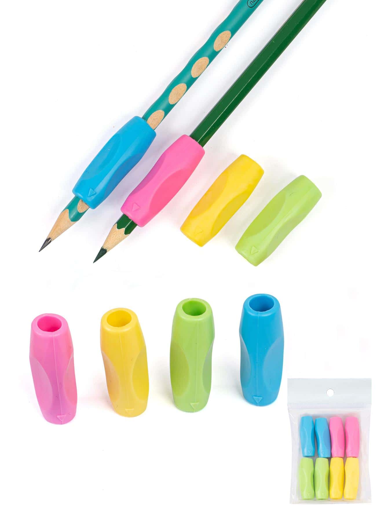 8入組混色筆握，簡單素色矽膠舒適握把，適合兒童、學生 - 彩色 - 查看 1