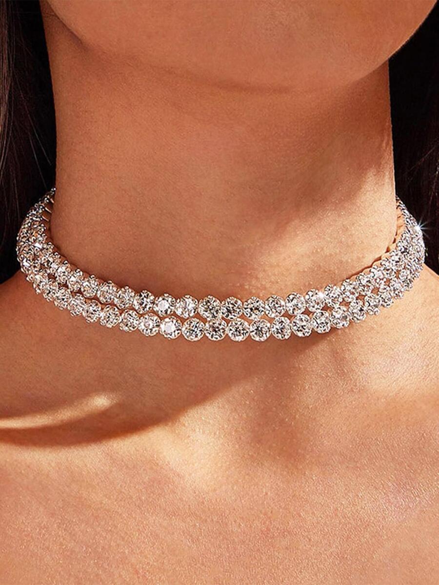 1 vòng cổ trang trí hình khối Zirconia sang trọng dành cho nữ dự tiệc - Bạc - Xem 1