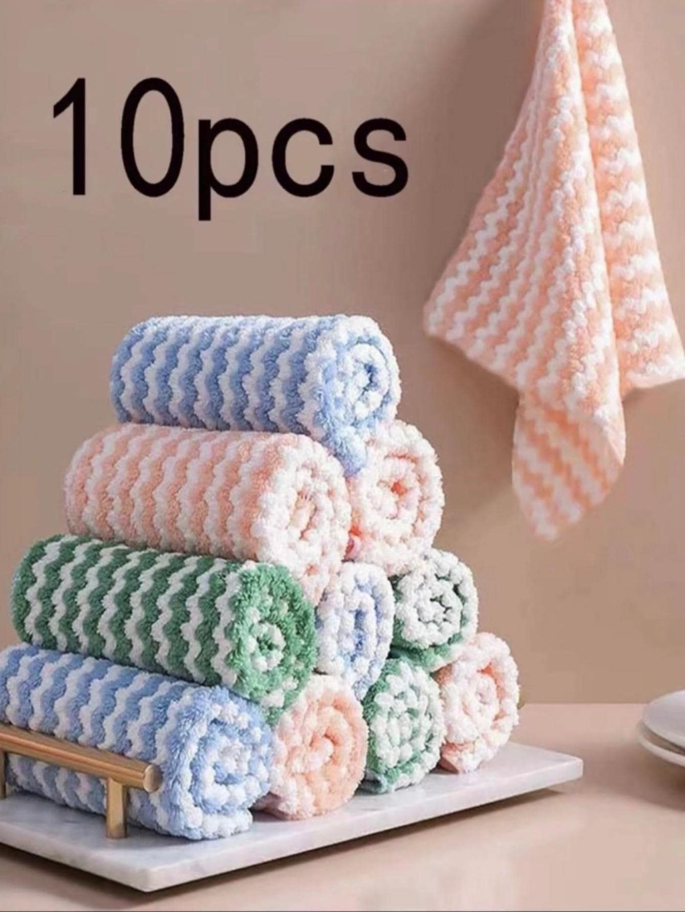 10pcs Chevron Pattern Cleaning Rag, Modern Two Tone Random Color Cleaning Cloth For Household - Multicolor - View 1