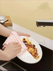 10pcs Chevron Pattern Cleaning Rag, Modern Two Tone Random Color Cleaning Cloth For Household - Multicolor - View 2