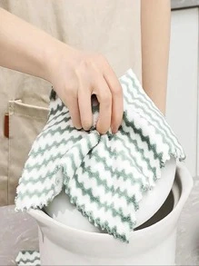 10pcs Chevron Pattern Cleaning Rag, Modern Two Tone Random Color Cleaning Cloth For Household - Multicolor - View 6