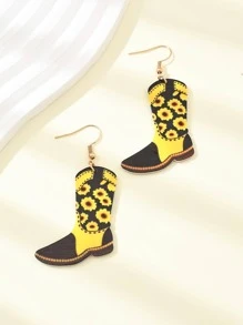 1雙復古向日葵圖案靴子耳墜適合女士日常裝飾 - 彩色 - 查看 3