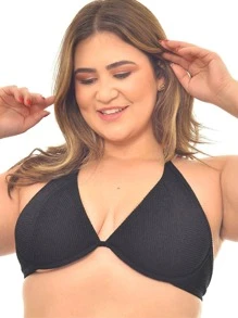 Plus Size Bikini Tops - 黑色 - 查看 2