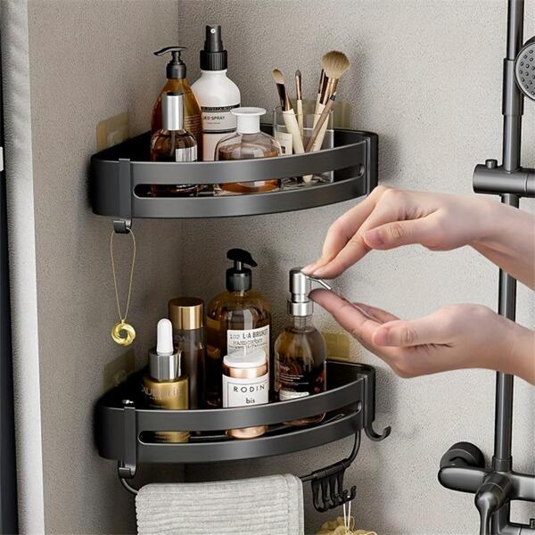 1pc Aluminum Corner Shelf, Modern Black Corner Shelf For Bathroom