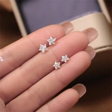 1對時尚方晶鋯石星星耳釘適合女士男士日常裝飾 - 星星 - 查看 1