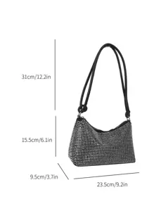 Studded Decor Hobo Bag Small Zipper Punk - Silver - View 3