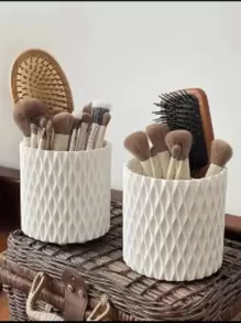 1pc Solid Color Storage Box, Nordic Plain Color Makeup Brush Storage Holder For Home - White - View 1