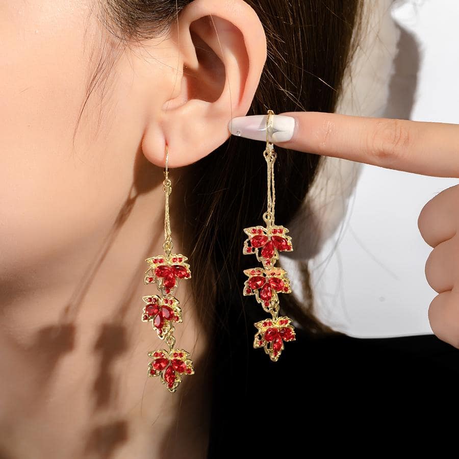 1對魅力四射鋅合金水鑽楓葉耳墜適合女士適合派對 - 彩色 - 查看 1