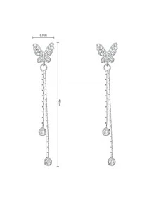1 Quyến Rũ Đính Đá Cubic Zirconia Bướm & Tua Rua Kim Loại Bạc Bông Tai Giọt Dành Cho Nữ Cho Đảng - Bạc - Xem 7