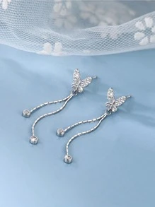 1 Quyến Rũ Đính Đá Cubic Zirconia Bướm & Tua Rua Kim Loại Bạc Bông Tai Giọt Dành Cho Nữ Cho Đảng - Bạc - Xem 5