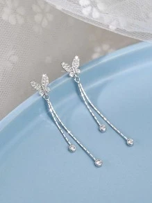 1 Quyến Rũ Đính Đá Cubic Zirconia Bướm & Tua Rua Kim Loại Bạc Bông Tai Giọt Dành Cho Nữ Cho Đảng - Bạc - Xem 3