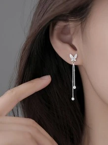 1 Quyến Rũ Đính Đá Cubic Zirconia Bướm & Tua Rua Kim Loại Bạc Bông Tai Giọt Dành Cho Nữ Cho Đảng - Bạc - Xem 4