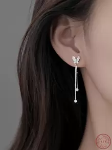 1 Quyến Rũ Đính Đá Cubic Zirconia Bướm & Tua Rua Kim Loại Bạc Bông Tai Giọt Dành Cho Nữ Cho Đảng - Bạc - Xem 1