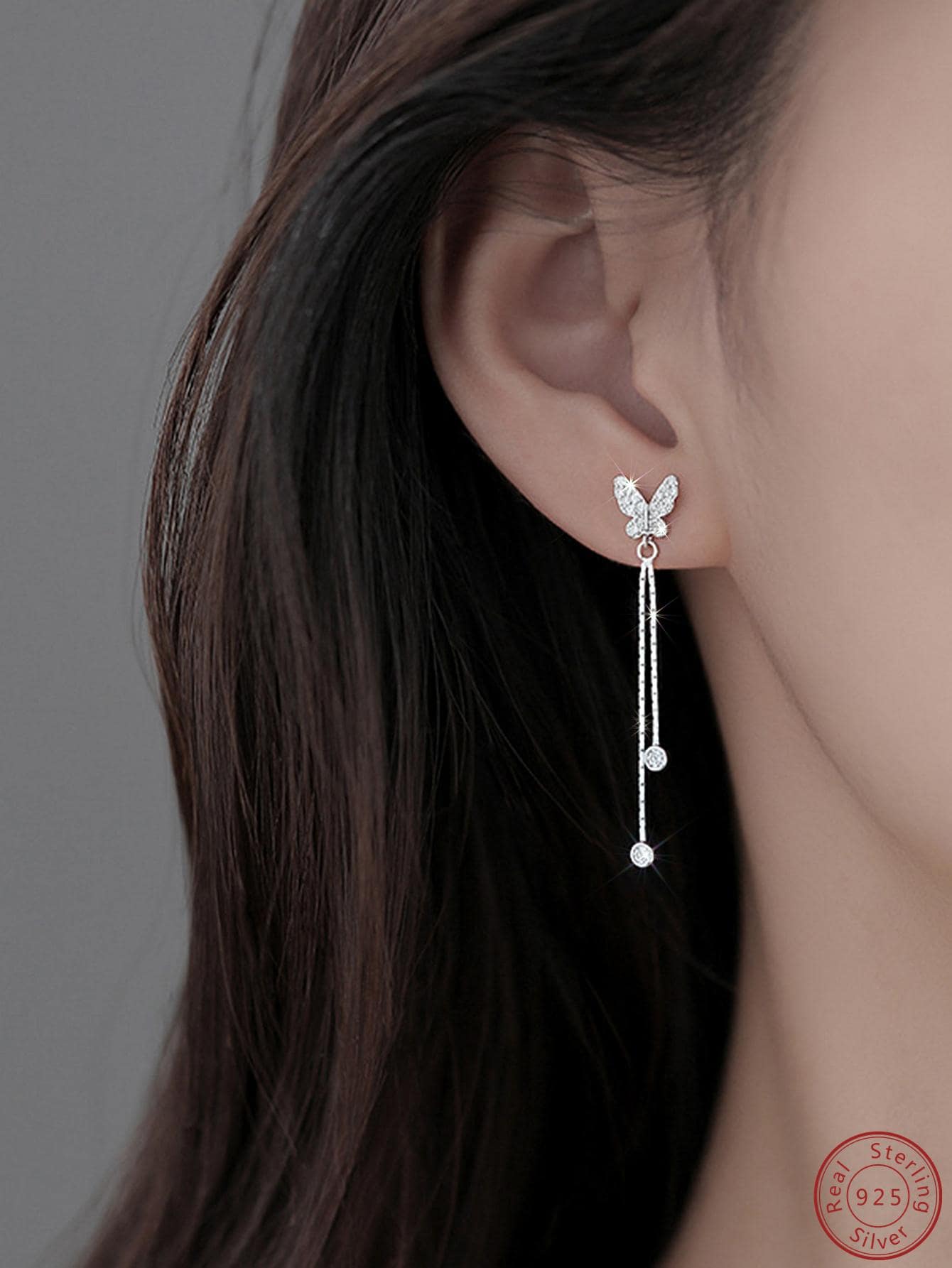 1 Quyến Rũ Đính Đá Cubic Zirconia Bướm & Tua Rua Kim Loại Bạc Bông Tai Giọt Dành Cho Nữ Cho Đảng - Bạc - Xem 1