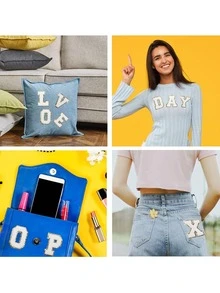 1pc Letter H Patch Sticker, Modern Polyester White Sequin Decor Sticker For Clothes Decoration - White - View 3