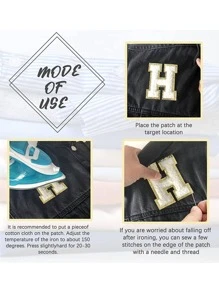 1pc Letter H Patch Sticker, Modern Polyester White Sequin Decor Sticker For Clothes Decoration - White - View 4