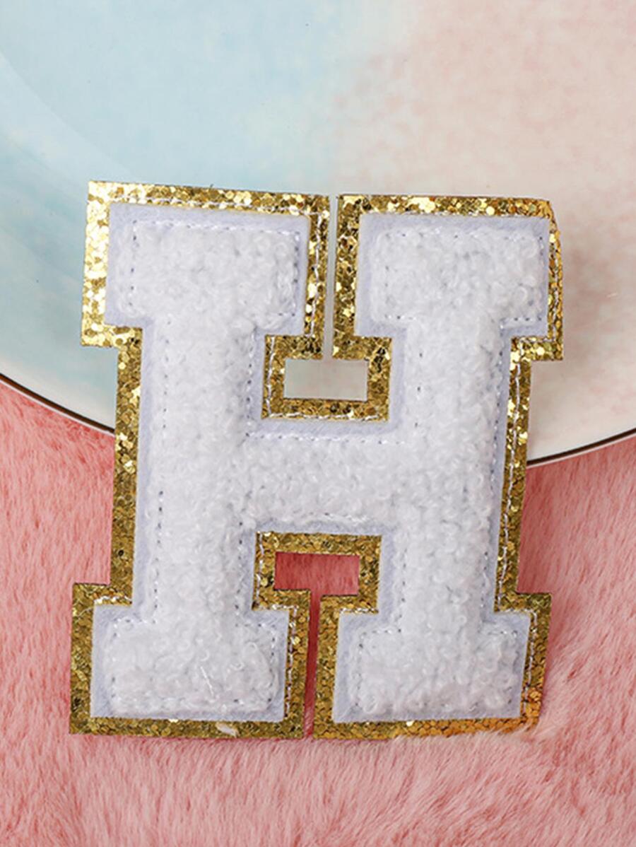 1pc Letter H Patch Sticker, Modern Polyester White Sequin Decor Sticker For Clothes Decoration - White - View 1