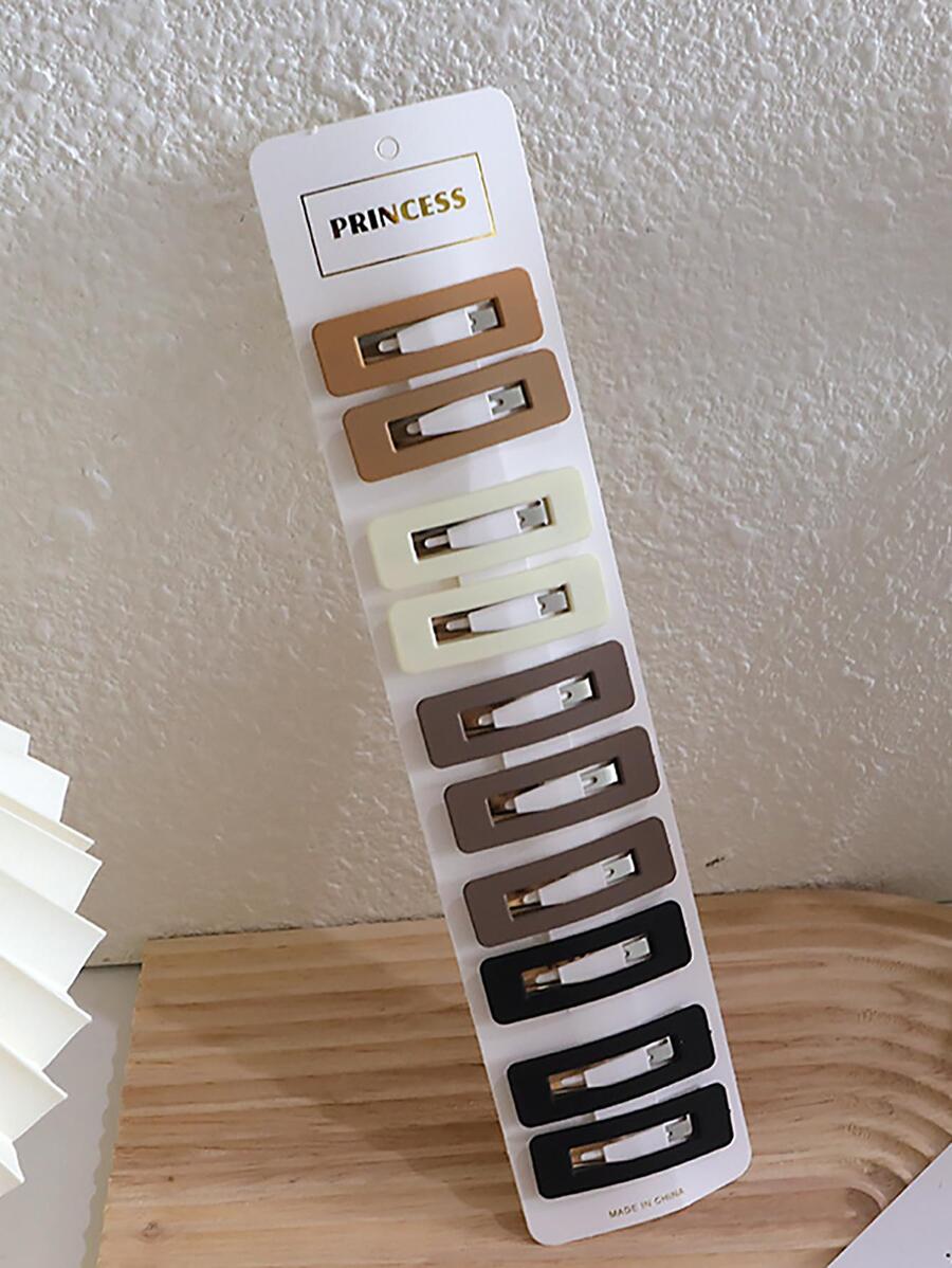 10pcs Solid Snap Hair Clip Casual Hair Clips Claw Clips Hair Barrettes, School Stuff - Multicolor - View 1