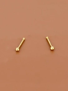 一對s925純銀珠飾耳棒耳針,小球和大球耳針,適用於女學生夏季配件,日常佩戴 - 金色 - 查看 2