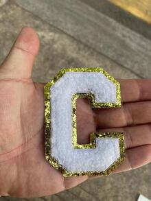 1pc Letter H Patch Sticker, Modern Polyester White Sequin Decor Sticker For Clothes Decoration - White - View 6