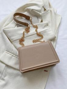 絎縫圖案鏈條方包優雅風格 - 卡其色 - 查看 4