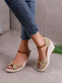 女士軟底夏天涼鞋舒服坡跟鞋 - 綠色 - 查看 3