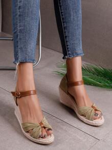 女士軟底夏天涼鞋舒服坡跟鞋 - 綠色 - 查看 6