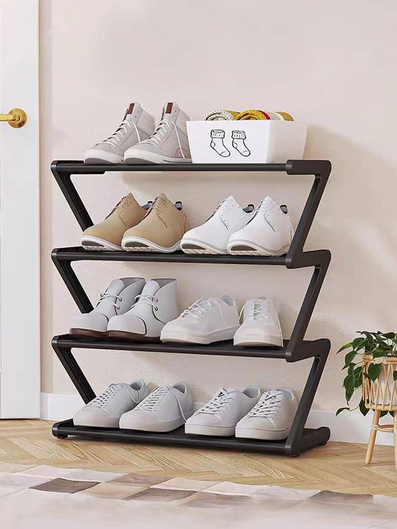 1pc 4 Layers Shoe Storage Rack - Black - View 1
