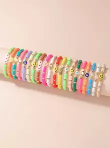 20 piezas/set Pulsera con cuenta bohemio expresión & con adorno de corazón para mujeres para decoración diaria - Multicolor - Ver 1
