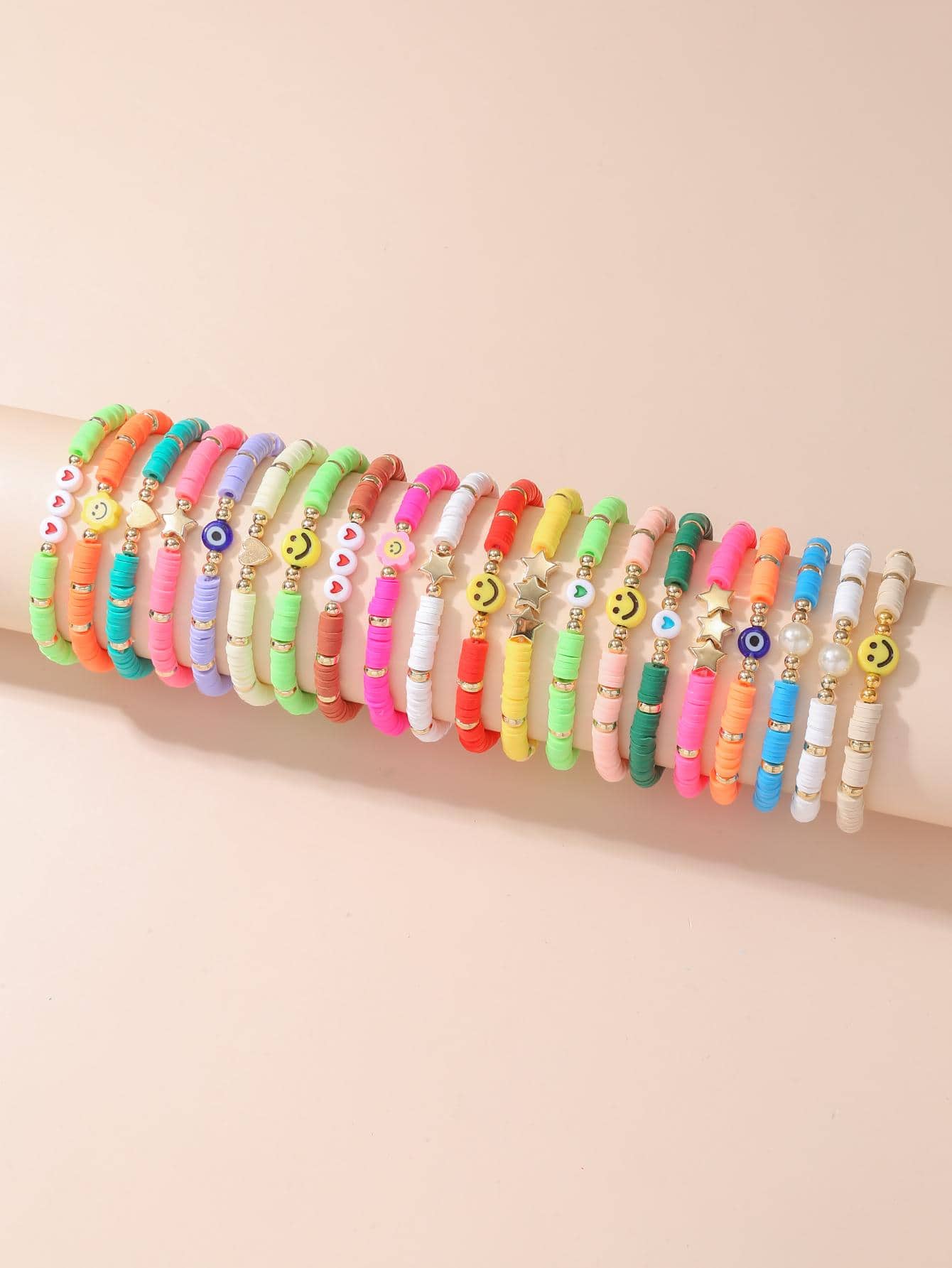20 piezas/set Pulsera con cuenta bohemio expresión & con adorno de corazón para mujeres para decoración diaria - Multicolor - Ver 1