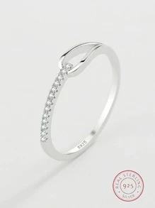 方晶鋯石裝飾純銀戒指 - 白色 - 查看 1