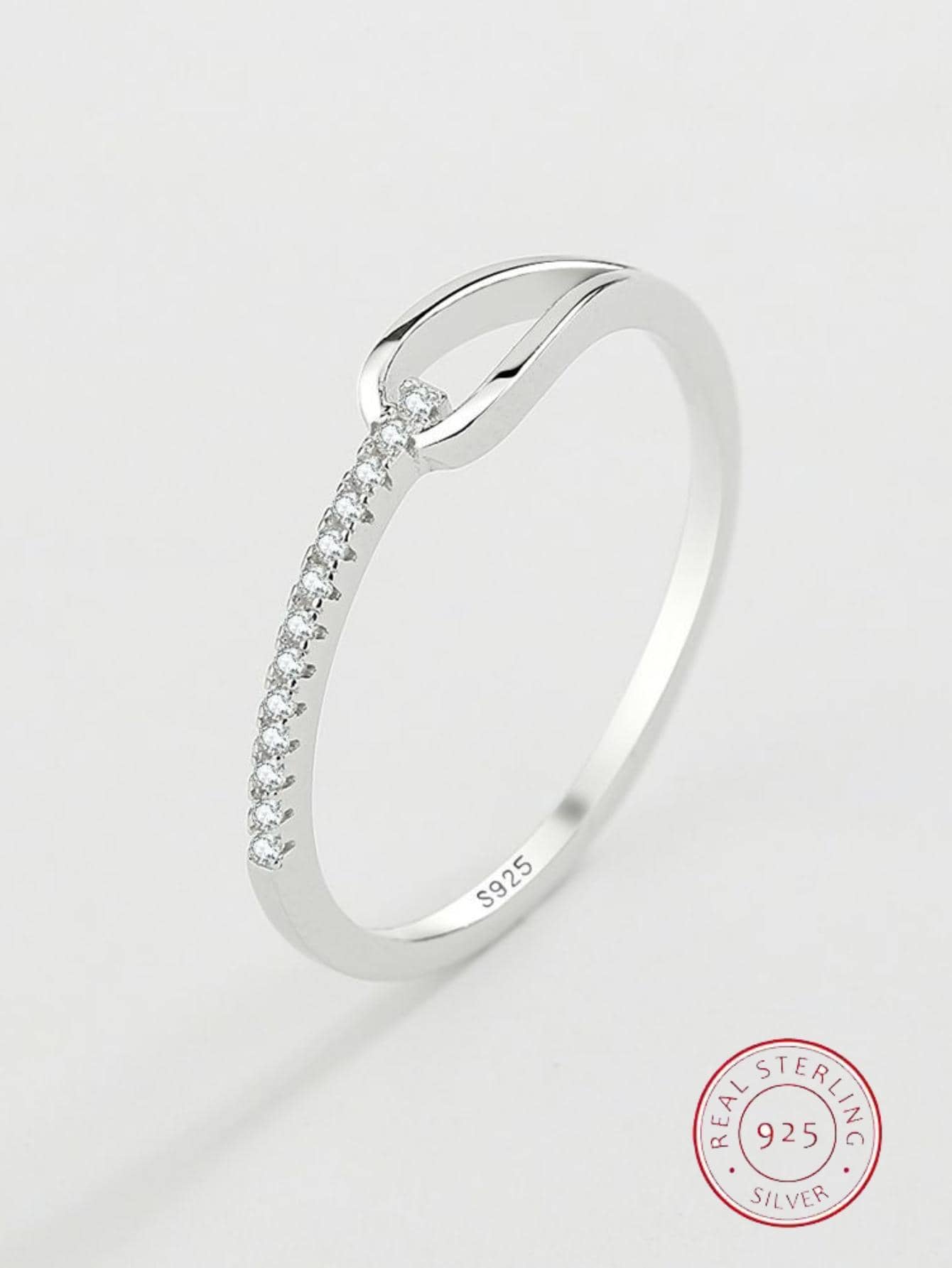 方晶鋯石裝飾純銀戒指 - 白色 - 查看 1