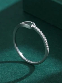 方晶鋯石裝飾純銀戒指 - 白色 - 查看 5
