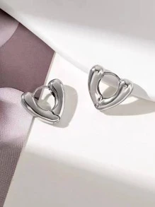 Bông tai hình trái tim thiết kế thời trang cho phụ nữ để trang trí hàng ngày - Bạc - Xem 3