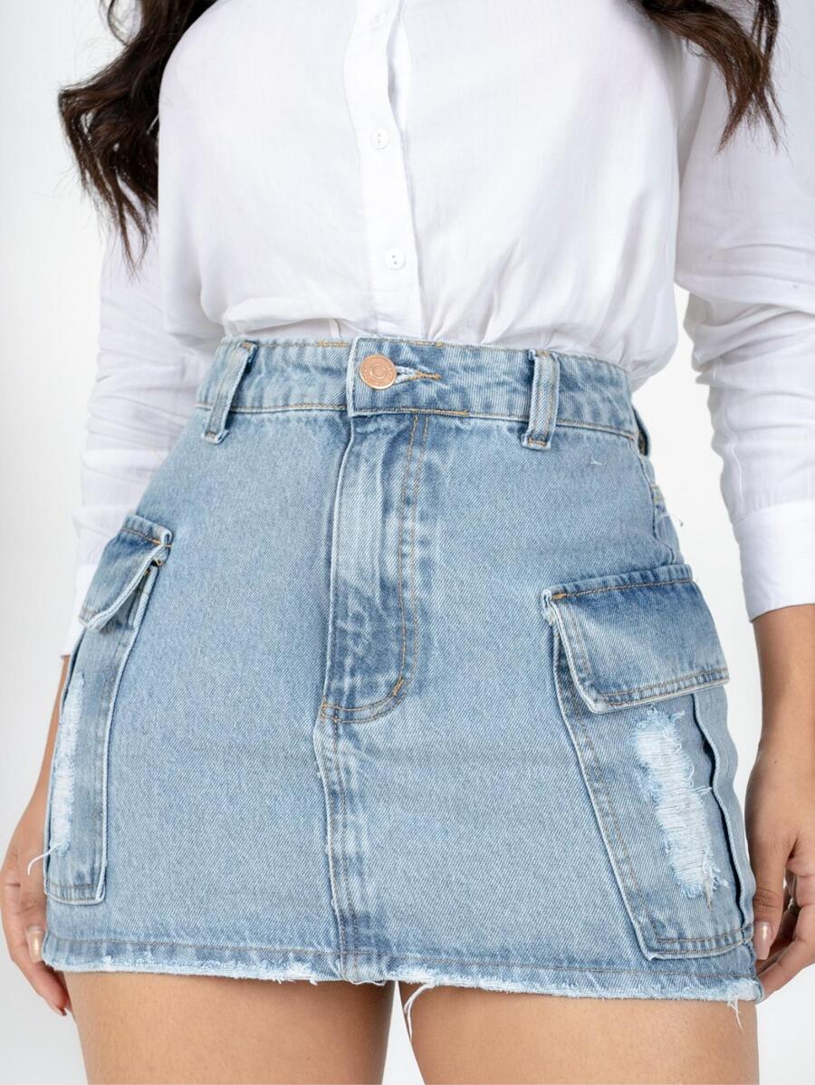 Women Denim Skirts - Light Wash - View 1
