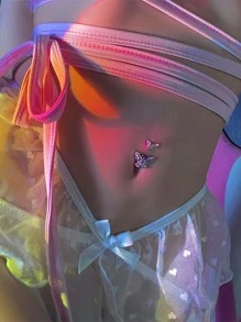 蝴蝶裝飾臍環 - 白色 - 查看 1