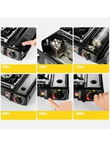 Parrilla Portatil de Gas para Camping y Hogar - Negro - Ver 5