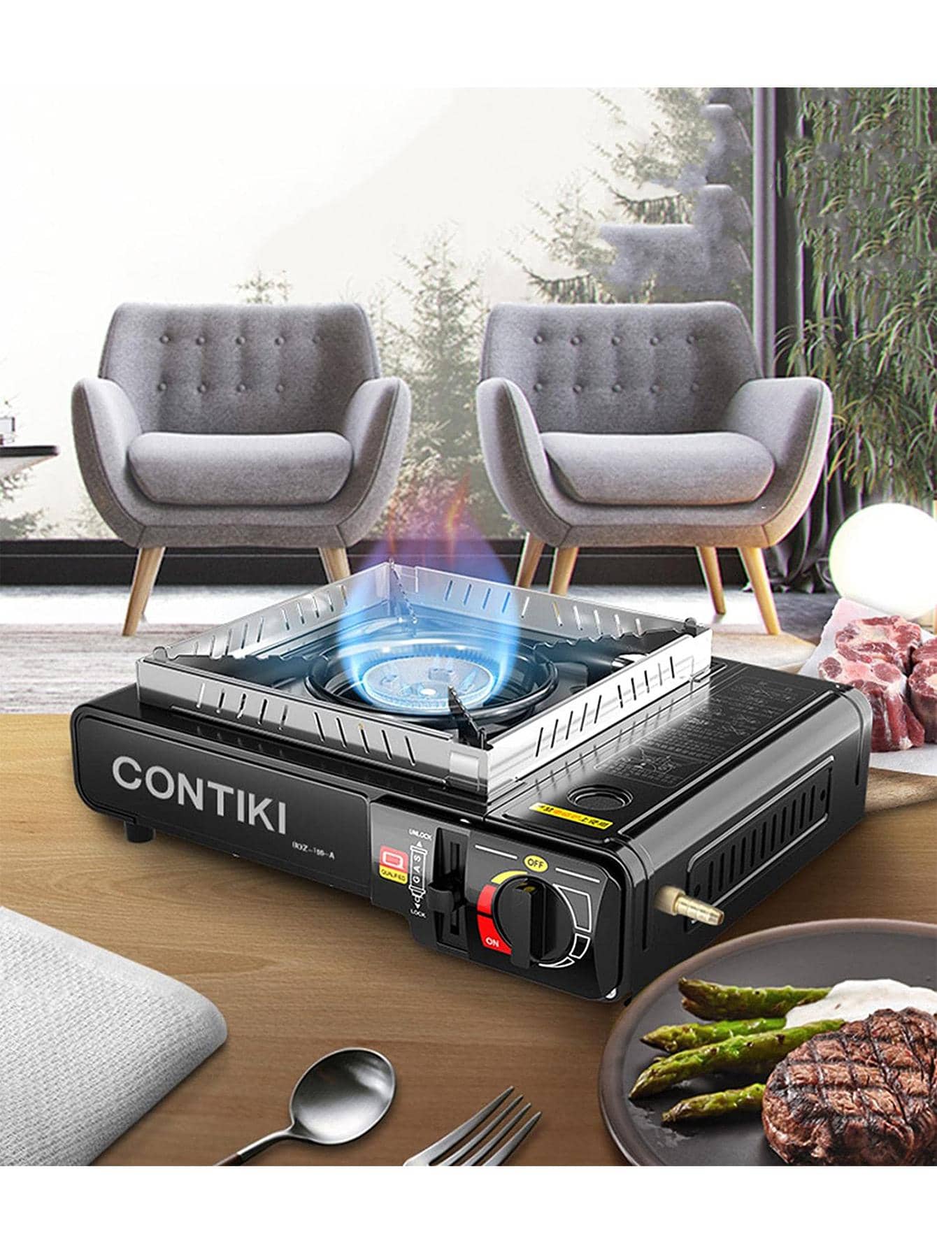 Parrilla Portatil de Gas para Camping y Hogar - Negro - Ver 1