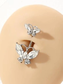 蝴蝶裝飾臍環 - 白色 - 查看 4
