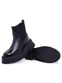 Bota Feminina Meia Chelsea Improvizzo Salto Tratorado Plataforma Moda Casual