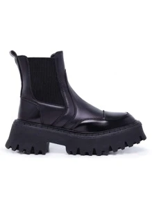 Bota Feminina Meia Chelsea Improvizzo Salto Tratorado Plataforma Moda Casual