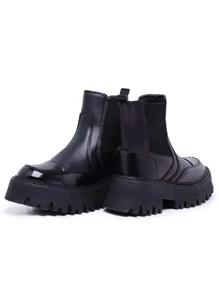 Bota Feminina Meia Chelsea Improvizzo Salto Tratorado Plataforma Moda Casual