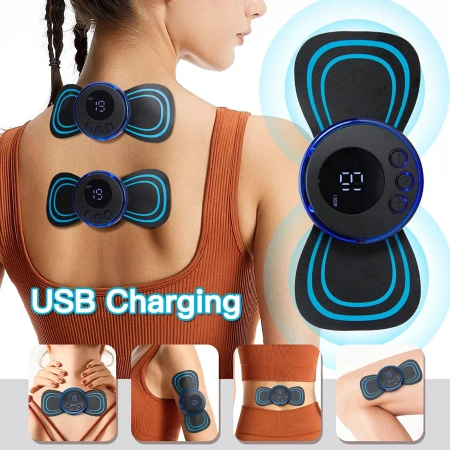 按摩和放鬆產品-按摩貼,便攜式小型電動頸部按摩器,頸椎按摩器,背部按摩貼片,緩解疼痛治療器 - 黑色 - 查看 1