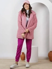 Women Faux Fur Coats - Rusty Rose - View 1