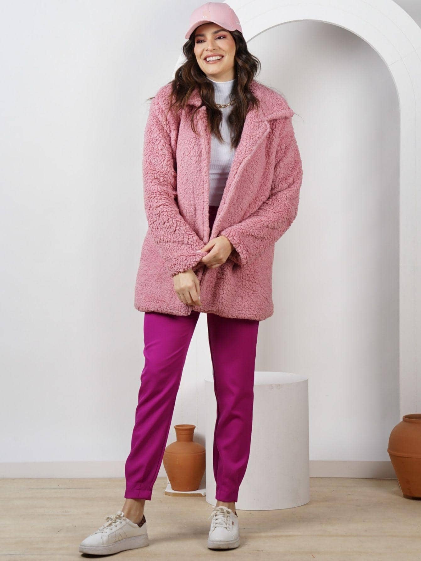 Women Faux Fur Coats - Rusty Rose - View 1